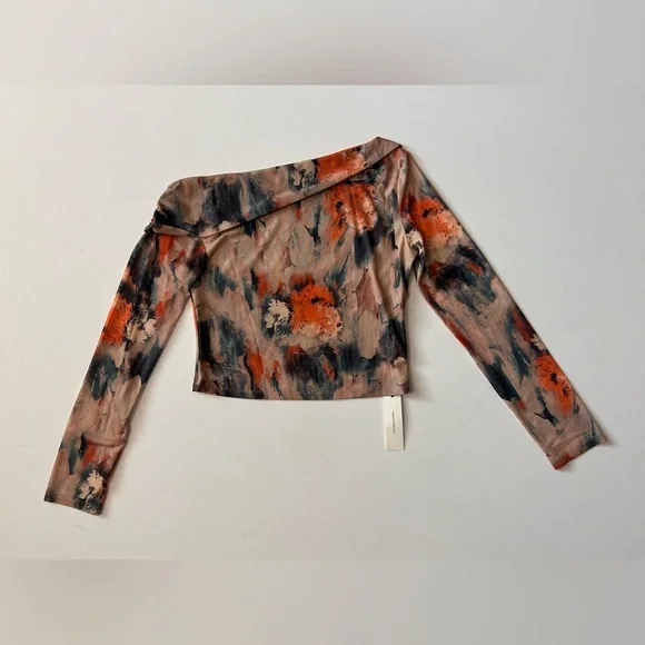 NEW Commense Retro Asymmetrical Collar Crop Top One Shoulder Long Sleeve Large - Picture 4 of 11